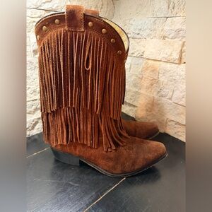Smoky Mountain Boots Suede Fringe Brown Cowgirl Boho Western Studs Sz 5